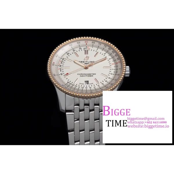 Breitling 41mm NAVITIMER RG White Dial SS Bracelet V7F A2824 - Image 6