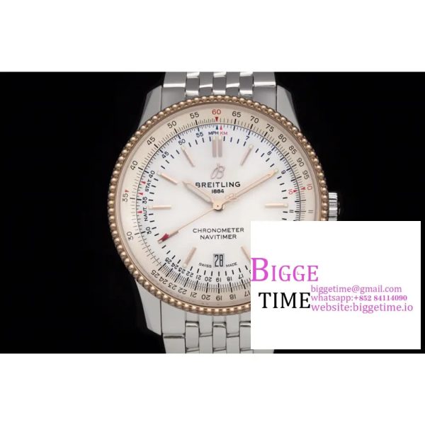 Breitling 41mm NAVITIMER RG White Dial SS Bracelet V7F A2824 - Image 5
