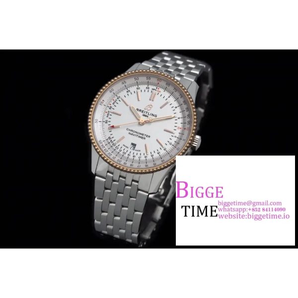 Breitling 41mm NAVITIMER RG White Dial SS Bracelet V7F A2824 - Image 7