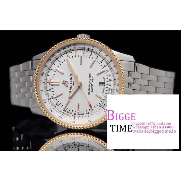 Breitling 41mm NAVITIMER RG White Dial SS Bracelet V7F A2824 - Image 2