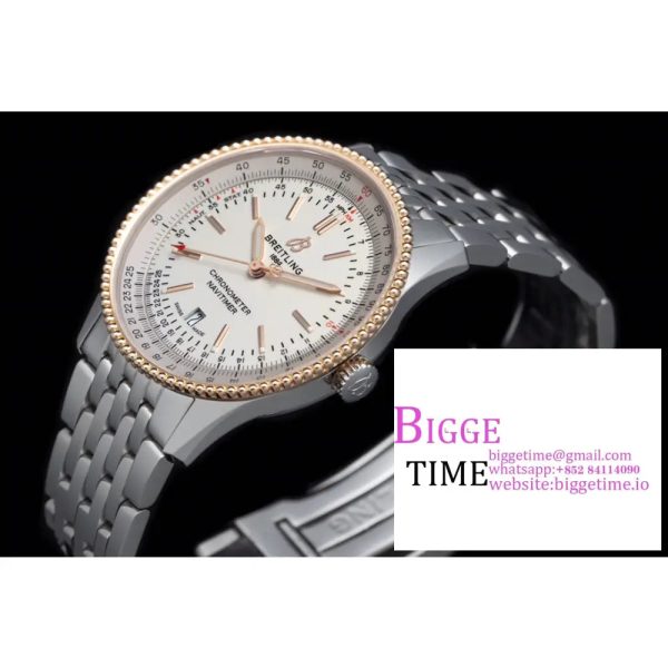 Breitling 41mm NAVITIMER RG White Dial SS Bracelet V7F A2824 - Image 4