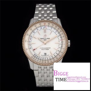 Breitling 41mm NAVITIMER RG White Dial SS Bracelet V7F A2824