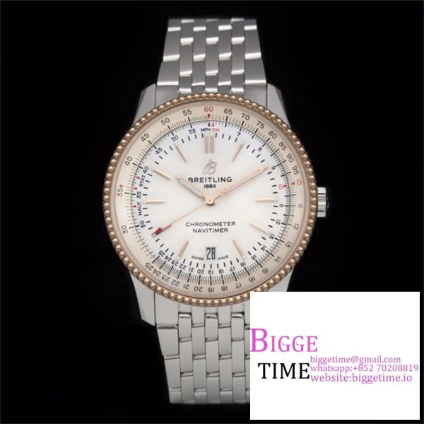 Breitling 41mm NAVITIMER RG White Dial SS Bracelet V7F A2824