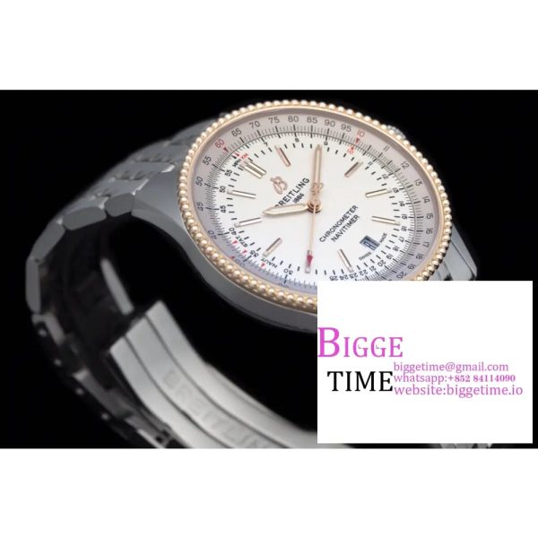 Breitling 41mm NAVITIMER RG White Dial SS Bracelet V7F A2824 - Image 3