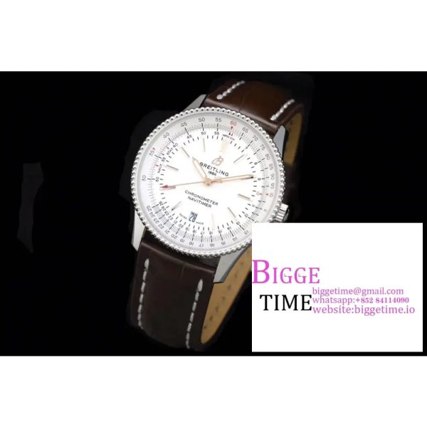 Breitling 41mm NAVITIMER White Dial Brown Leather Strap V7F A2824 - Image 6