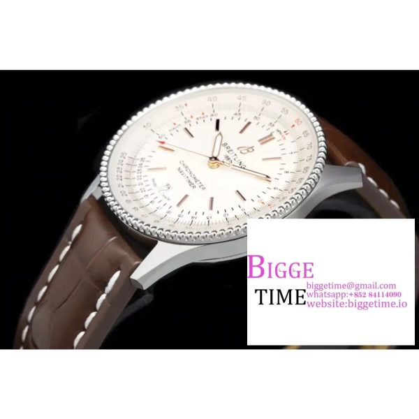 Breitling 41mm NAVITIMER White Dial Brown Leather Strap V7F A2824 - Image 5