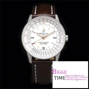 Breitling 41mm NAVITIMER White Dial Brown Leather Strap V7F A2824
