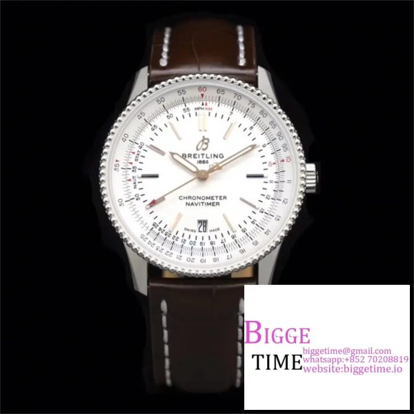 Breitling 41mm NAVITIMER White Dial Brown Leather Strap V7F A2824