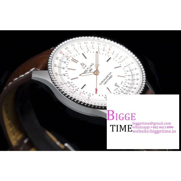 Breitling 41mm NAVITIMER White Dial Brown Leather Strap V7F A2824 - Image 4