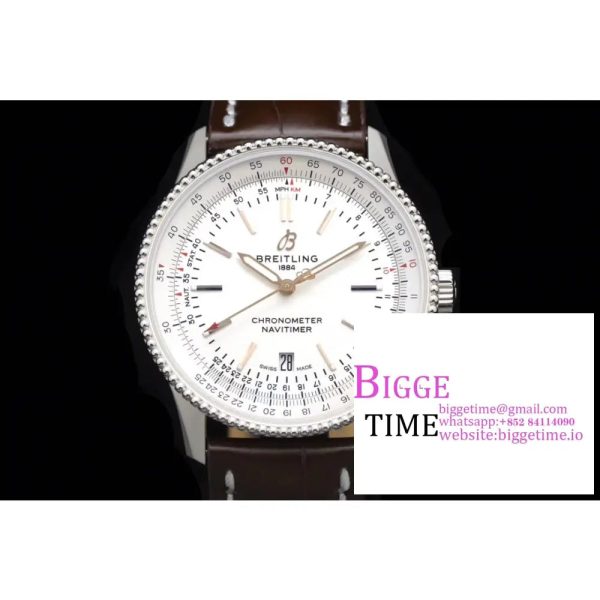 Breitling 41mm NAVITIMER White Dial Brown Leather Strap V7F A2824 - Image 7