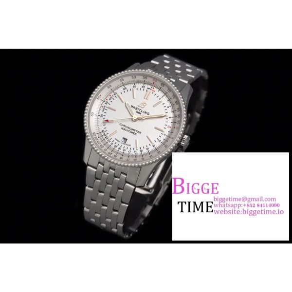Breitling 41mm NAVITIMER White Dial SS Bracelet V7F A2824 - Image 6