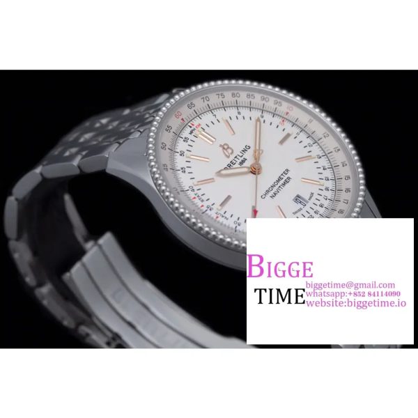 Breitling 41mm NAVITIMER White Dial SS Bracelet V7F A2824 - Image 5