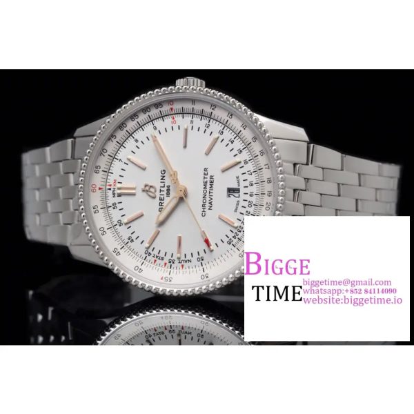 Breitling 41mm NAVITIMER White Dial SS Bracelet V7F A2824 - Image 4