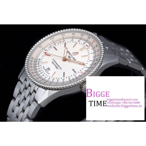Breitling 41mm NAVITIMER White Dial SS Bracelet V7F A2824 - Image 2