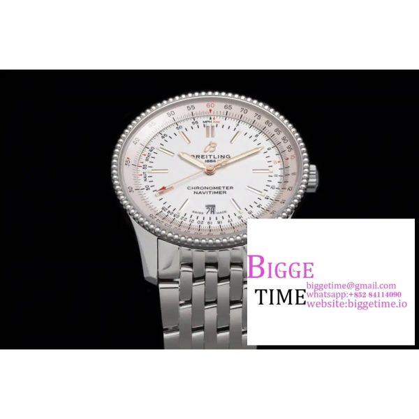 Breitling 41mm NAVITIMER White Dial SS Bracelet V7F A2824 - Image 3