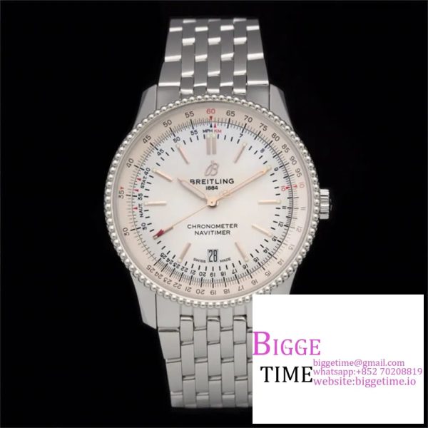 Breitling 41mm NAVITIMER White Dial SS Bracelet V7F A2824