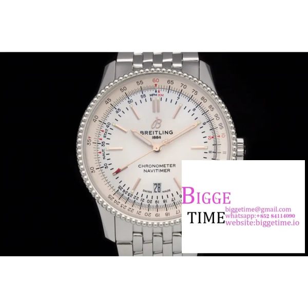 Breitling 41mm NAVITIMER White Dial SS Bracelet V7F A2824 - Image 7