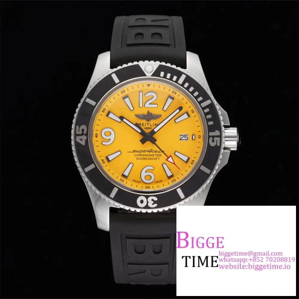 Breitling 42mm SUPEROCEAN Yellow Dial Black Rubber Strap TF A2824