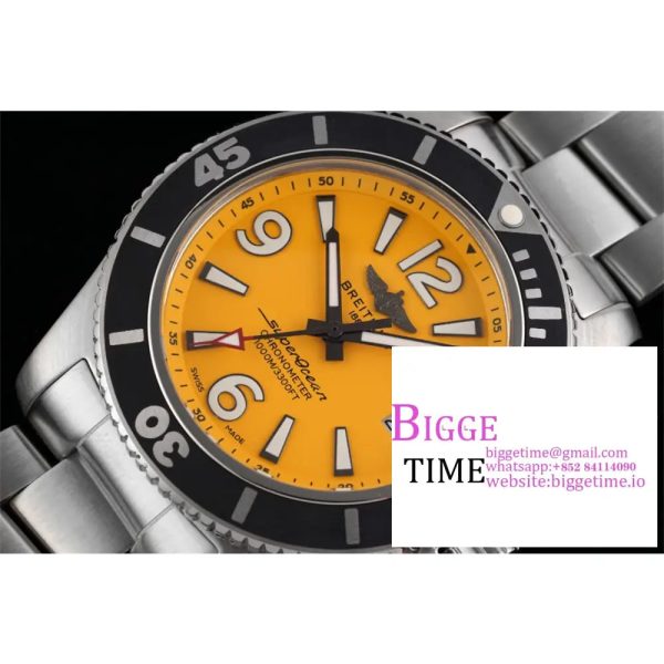 Breitling 42mm SUPEROCEAN Yellow Dial SS Bracelet TF A2824 - Image 3