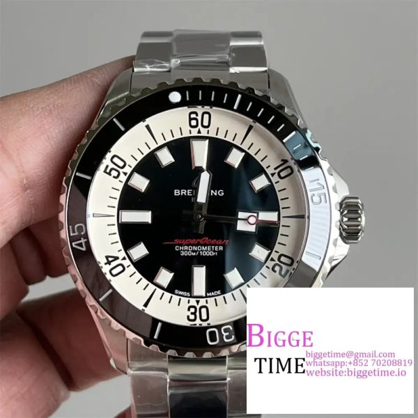 Breitling 44mm SUPEROCEAN Ceramic Black Dial SS Bracelet TF A2824