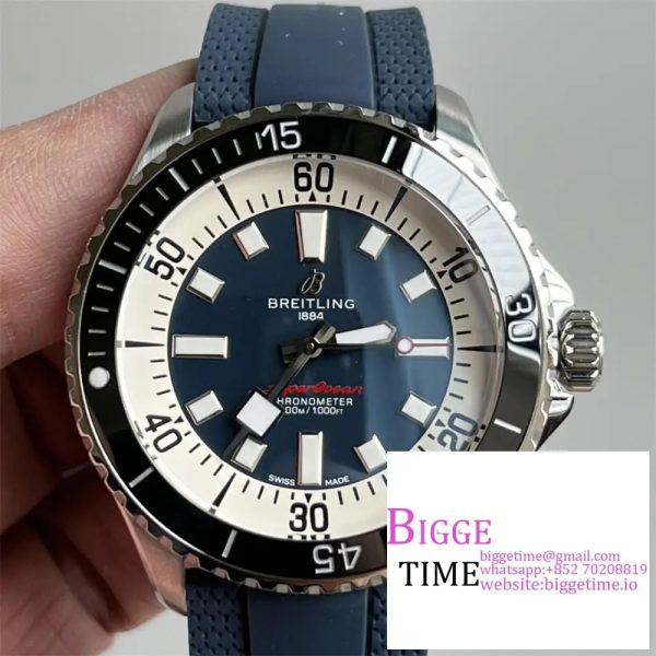 Breitling 44mm SUPEROCEAN Ceramic Blue Dial Black Rubber Strap TF A2824