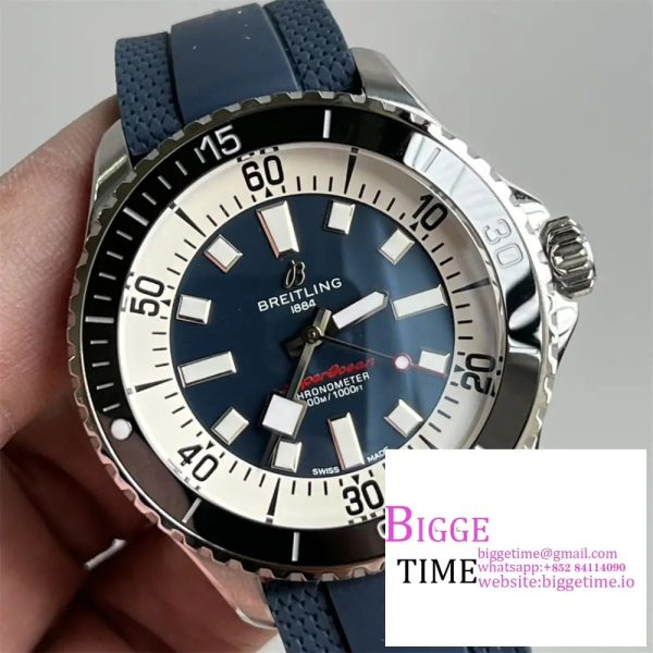 Breitling 44mm SUPEROCEAN Ceramic Blue Dial Black Rubber Strap TF A2824 - Image 4