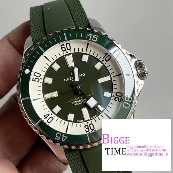 Breitling 44mm SUPEROCEAN Ceramic Green Dial Black Rubber Strap TF A2824 - Image 2