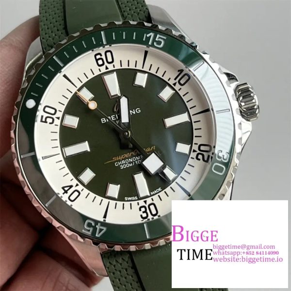 Breitling 44mm SUPEROCEAN Ceramic Green Dial Black Rubber Strap TF A2824 - Image 3