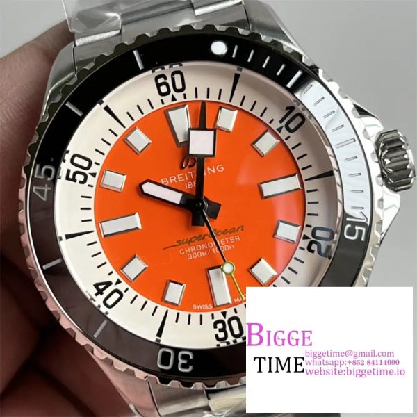 Breitling 44mm SUPEROCEAN Ceramic Orange Dial SS Bracelet TF A2824 - Image 3