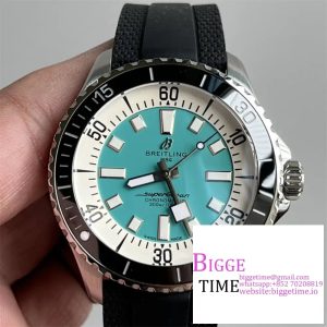 Breitling 44mm SUPEROCEAN Ceramic Tiffany Blue Dial Black Rubber Strap TF A2824