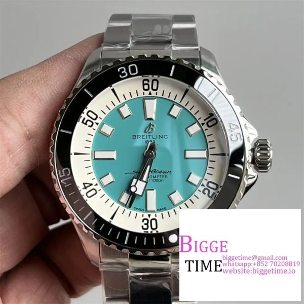 Breitling 44mm SUPEROCEAN Ceramic Tiffany Blue Dial SS Bracelet TF A2824