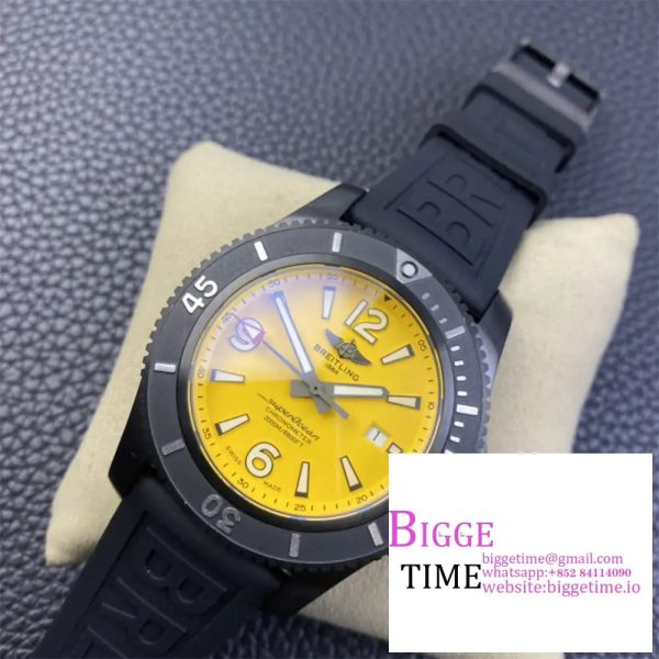 Breitling Black Steel 46mm SUPEROCEAN Yellow Dial Black Rubber Strap TF A2824 - Image 4