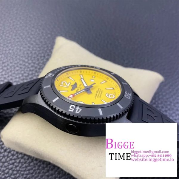 Breitling Black Steel 46mm SUPEROCEAN Yellow Dial Black Rubber Strap TF A2824 - Image 6