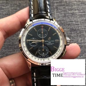 Breitling Chrono 42mm PREMIER Black Dial Black Leather Strap BLSF A7750