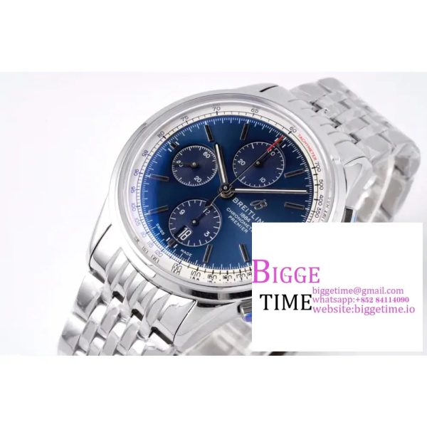 Breitling Chrono 42mm PREMIER Blue Dial SS Bracelet BLSF A7750 - Image 3