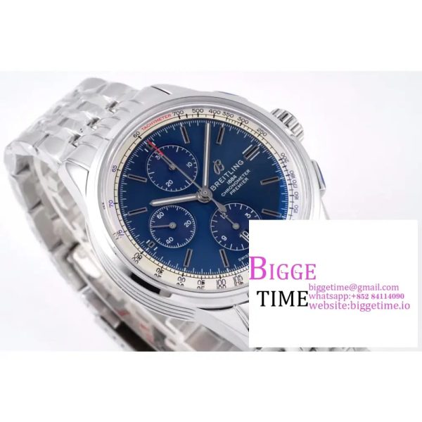 Breitling Chrono 42mm PREMIER Blue Dial SS Bracelet BLSF A7750 - Image 2