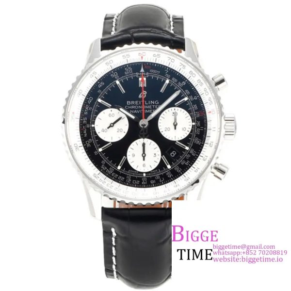 Breitling Chrono 43mm NAVITIMER B01 Black/White Dial Black Leather Strap BLSF A7750