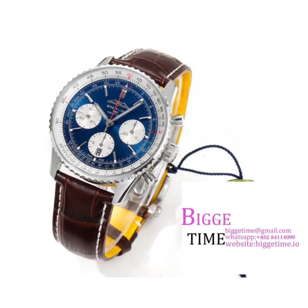 Breitling Chrono 43mm NAVITIMER B01 Blue/White Dial Brown Leather Strap BLSF A7750 - Image 4