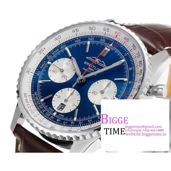Breitling Chrono 43mm NAVITIMER B01 Blue/White Dial Brown Leather Strap BLSF A7750 - Image 2