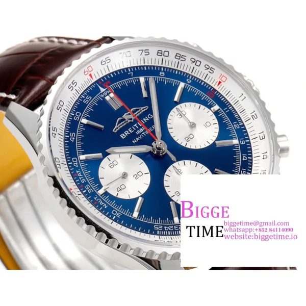 Breitling Chrono 43mm NAVITIMER B01 Blue/White Dial Brown Leather Strap BLSF A7750 - Image 3