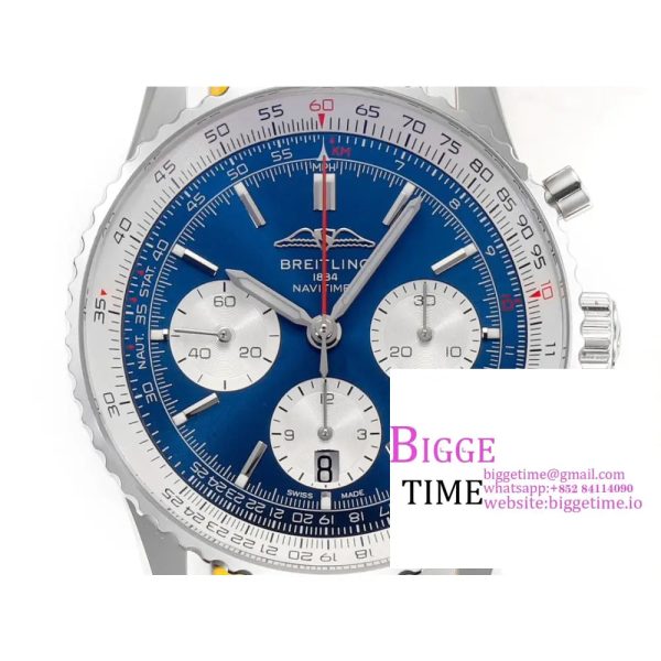 Breitling Chrono 43mm NAVITIMER B01 Blue/White Dial Brown Leather Strap BLSF A7750 - Image 5