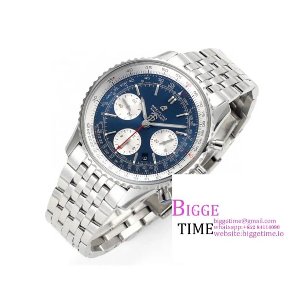 Breitling Chrono 43mm NAVITIMER B01 Blue/White Dial SS Bracelet BLSF A7750 - Image 6