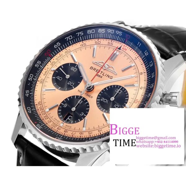 Breitling Chrono 43mm NAVITIMER B01 Champagne/Black Dial Black Leather Strap BLSF A7750 - Image 4