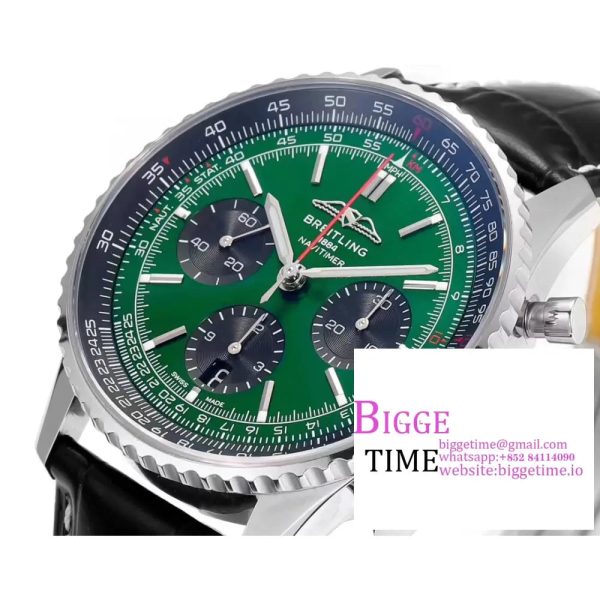 Breitling Chrono 43mm NAVITIMER B01 Green/Black Dial Black Leather Strap BLSF A7750 - Image 2