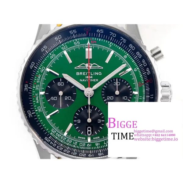 Breitling Chrono 43mm NAVITIMER B01 Green/Black Dial Black Leather Strap BLSF A7750 - Image 3