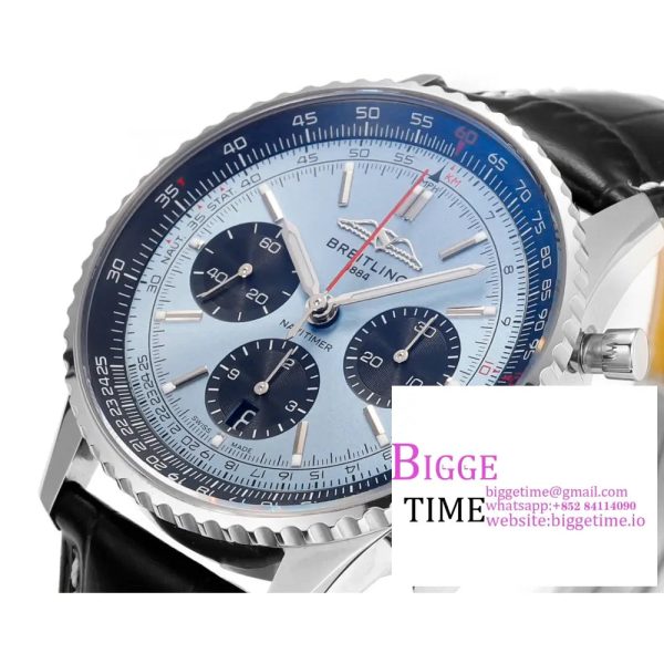 Breitling Chrono 43mm NAVITIMER B01 Ice Blue/Black Dial Black Leather Strap BLSF A7750 - Image 2