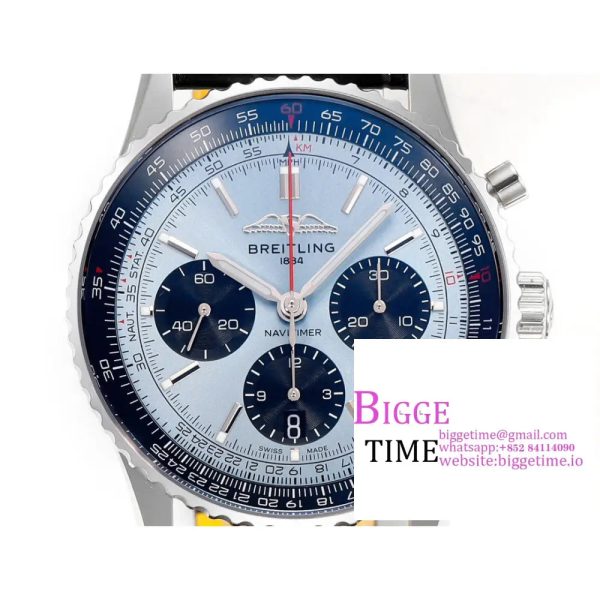 Breitling Chrono 43mm NAVITIMER B01 Ice Blue/Black Dial Black Leather Strap BLSF A7750 - Image 6