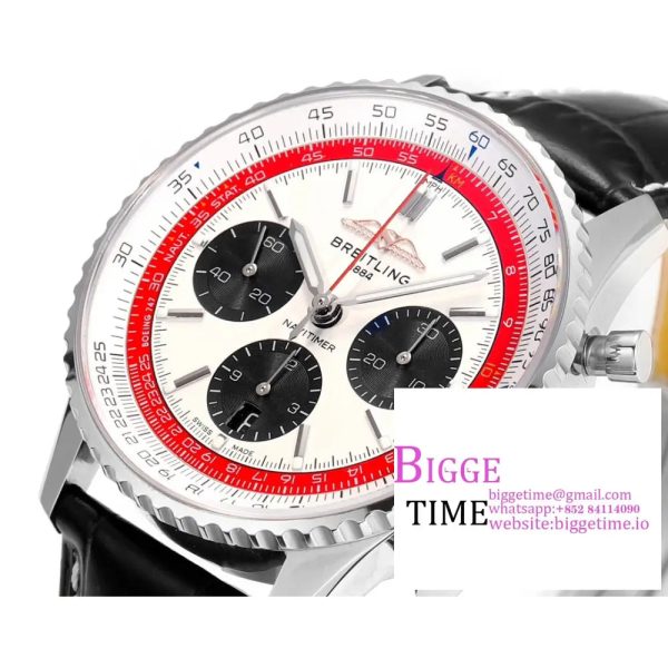 Breitling Chrono 43mm NAVITIMER B01 White/Black Dial Black Leather Strap BLSF A7750 - Image 4