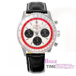 Breitling Chrono 43mm NAVITIMER B01 White/Black Dial Black Leather Strap BLSF A7750
