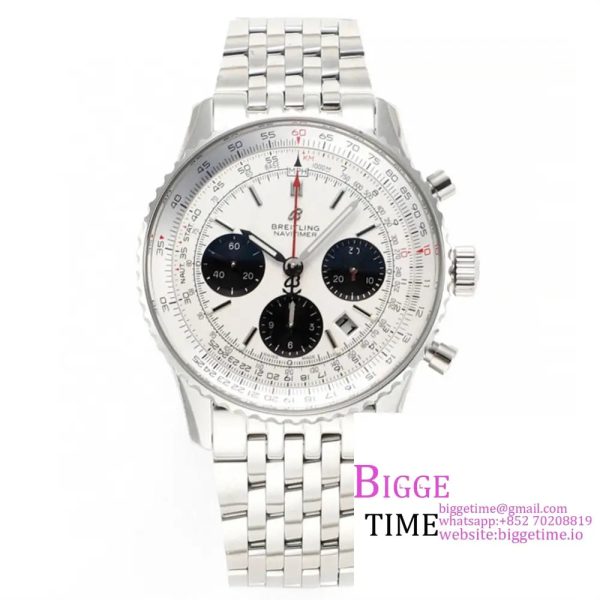 Breitling Chrono 43mm NAVITIMER B01 White/Black Dial SS Bracelet BLSF A7750